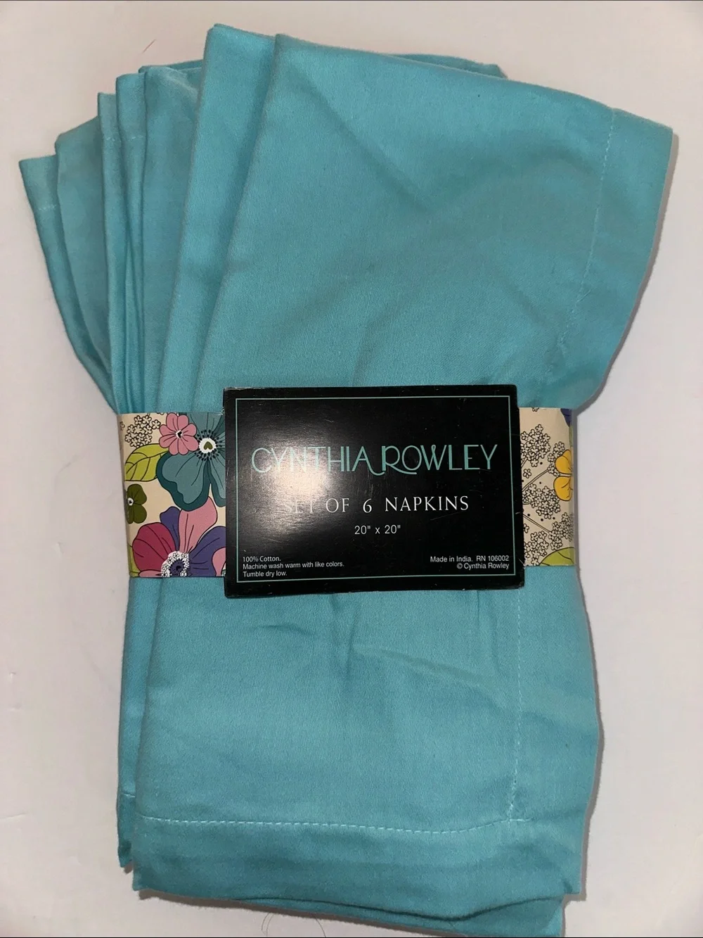 Cynthia Rowley Bright Aqua Cotton Napkin Set of 6 New